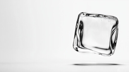   Ice cube floating on white surface with water droplet