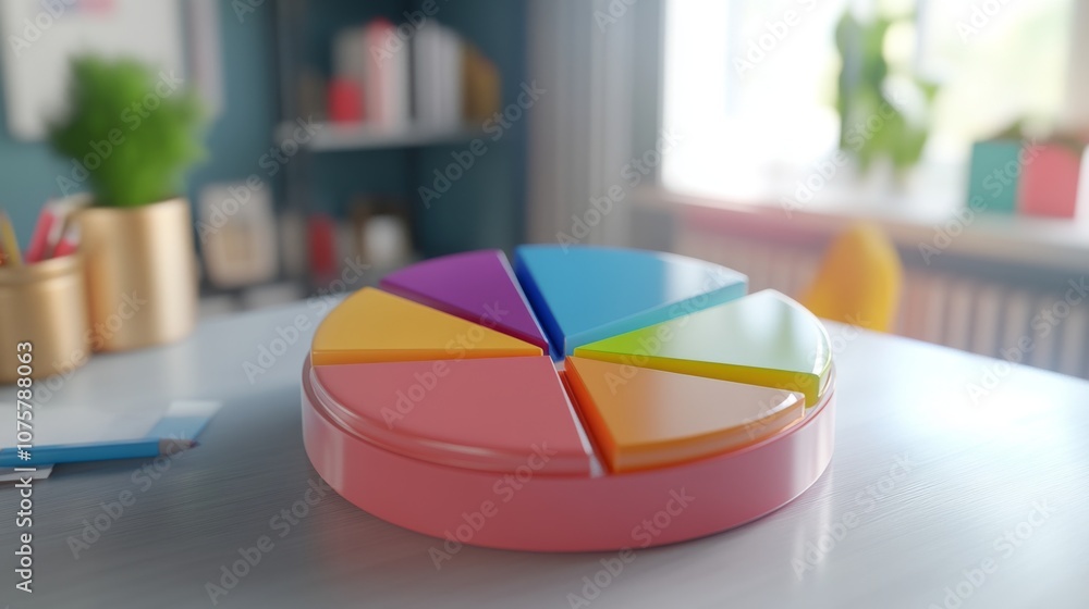 Aufkleber colorful geometric pie chart displaying segments on a modern office table, ideal for business presen