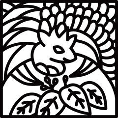 線画正方形ミニ花札　師走　桐　鳳凰　12月　桐に鳳凰