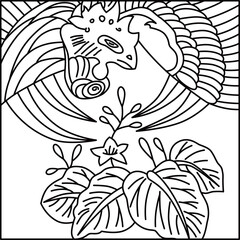 線画正方形花札　師走　桐　鳳凰　12月　桐に鳳凰