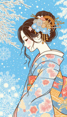 日本画（Japanese painting）／美人画　美女　着物　anime　イラス