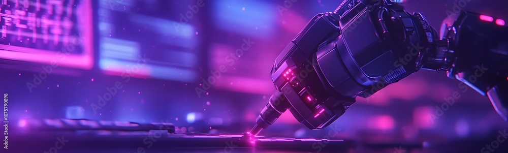 Fototapete a futuristic robotic hand interacts with a vibrant digital interface, exploring advanced technology 