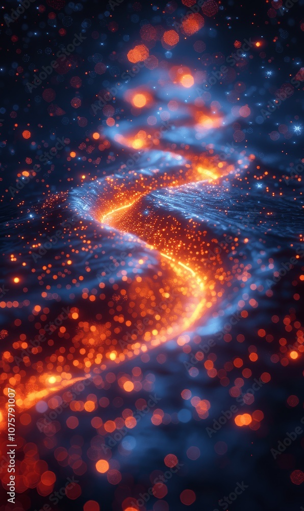 Aufkleber digital arrow leading to darkness with glowing light beams and flowing digital data in abstract tech