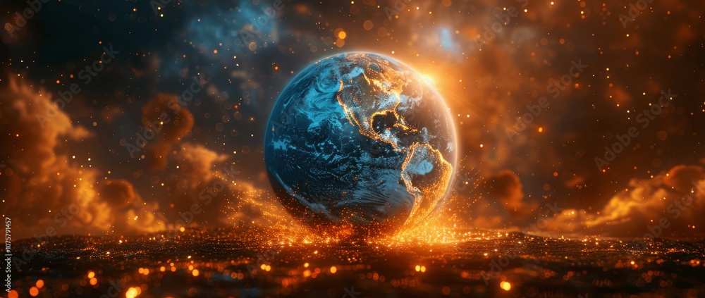 Poster dynamic digital world map emphasizing america for ai powered global network connectivity big data cy