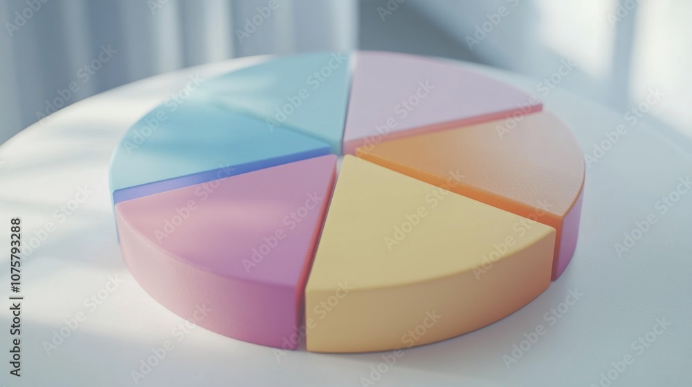 Aufkleber colorful pie chart model on a white table showcasing different segments in pastel shades representin