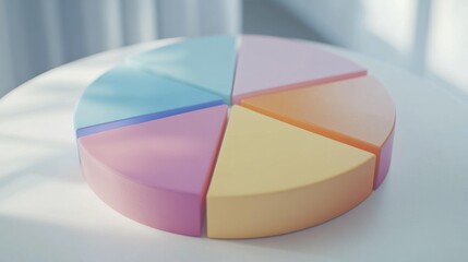 Fototapeta premium Colorful pie chart model on a white table showcasing different segments in pastel shades representing data visualization in a creative and engaging manner