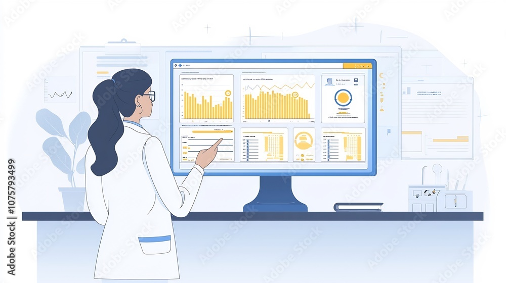 Aufkleber futuristic physician discussing treatment plans while reviewing digital health monitoring data and a