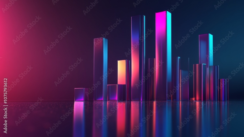 Poster vibrant abstract 3d rendering of colorful glass cubes and rectangles in dynamic lighting, representi