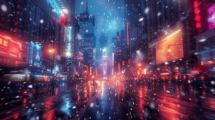 Fototapeta premium Dynamic Advertising Background Featuring a Futuristic Cityscape with Augmented Reality Elements