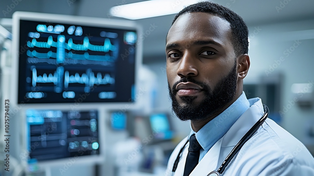Aufkleber medical professional analyzing digital health data displayed on computer monitor in advanced healthc