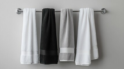 Four Towels Hanging on a Rack