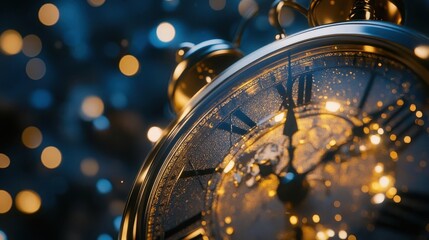 New Years midnight countdown clock with vibrant glow, dynamic energy, soft lighting