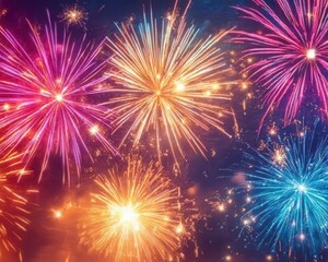 Fototapeta premium New Years outdoor fireworks with vibrant lighting, soft glow, festive night sky