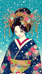 日本画（Japanese painting）／美人画　美女　着物　anime　イラス