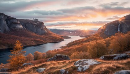 landscape with mountains and lake