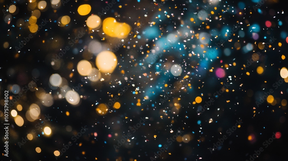 Aufkleber Vibrant and Colorful Bokeh Lights and Glitter Particles in an Abstract Background for Celebratory Themes and Festive Occasions