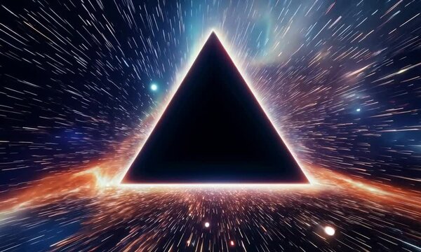 Black hole over star field in outer space, abstract space wallpaper with form of triangle and sparks of light with copy space. Elements of this image furnished