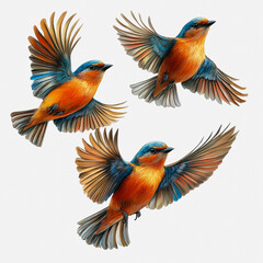 Fototapeta premium Stunning Illustration of Colorful Birds in Flight Isolated on White Background Perfect for Nature and Wildlife Themes