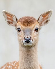Obraz premium Mystic portrait of baby Fallow Deer, copy space on right side, Headshot, Close-up View, isolated on white background