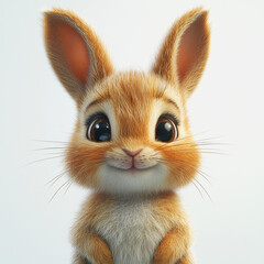 Adorable Illustration of a Cute Animal Portrait Featuring a Smiling Bunny with Big Eyes on a White Background, Perfect for Children's Media and Decor