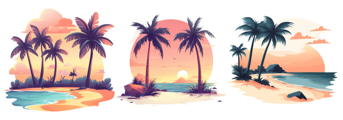 Obraz premium Tropical Beaches with Palms on Transparent Background