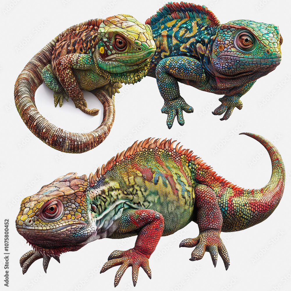 Aufkleber vividly colored exotic reptiles in illustration isolated on white background featuring intricate pat