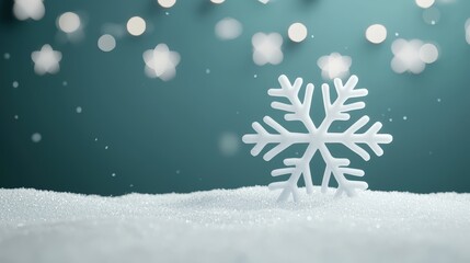 Sparkling Snowflake on Snowy Landscape with Bokeh Lights