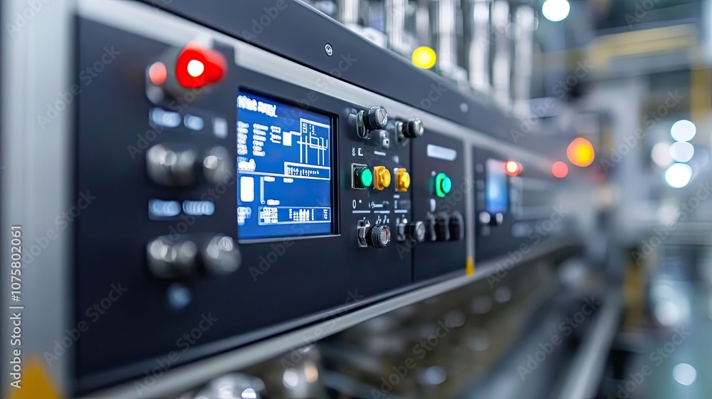 Poster industrial control panel with digital display and buttons
