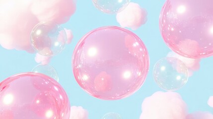 Pastel Pink Bubbles   Clouds Abstract Background 3D Rendering