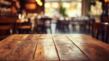 Rustic Wooden Table in a Cozy Cafe