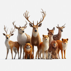 Naklejka premium A Stunning Illustration of Wild Animals in Nature, Featuring Diverse Species Isolated on a Clean Background for Creative Projects and Design Use