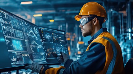 Industrial Worker Monitoring Data on Multiple Computer Screens