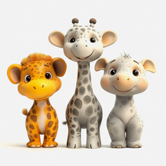 Vibrant and Playful Animal Illustrations Featuring Cute Giraffe and Hippo Characters on a Clean Background for Wildlife-Themed Projects