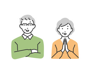 シニア夫婦のポジティブな表情のイラスト