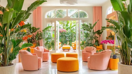 Fototapeta premium Luxurious Living Room with Tropical Views