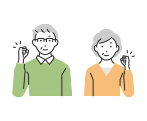 シニア夫婦のガッツポーズのイラスト