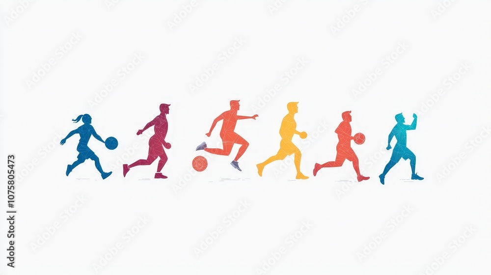 Poster a dynamic array of colorful silhouettes depicting various sporting activities for an active and heal
