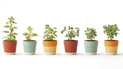 Fototapeta premium Colorful Herb Pots on a White Surface