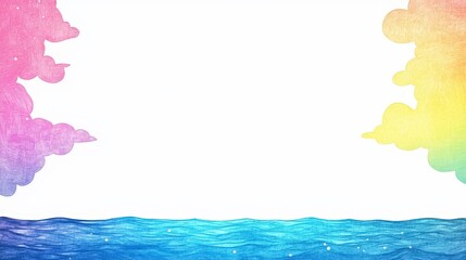 Obraz premium Beautiful Abstract Seascape with Colorful Clouds and Calm Water, Ideal for Backgrounds and Artistic Projects Featuring Soft Pink, Blue, and Yellow Tones