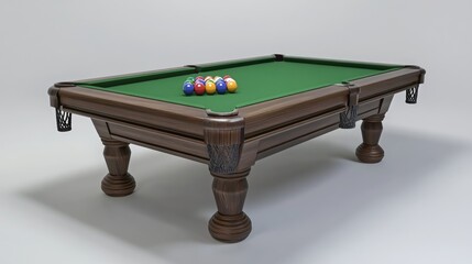 Antique Pool Table with Colorful Balls Ready to Play