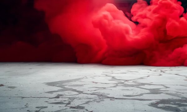 concrete floor and red smoke background