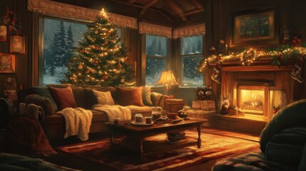 A living room filled with holiday cheer, featuring