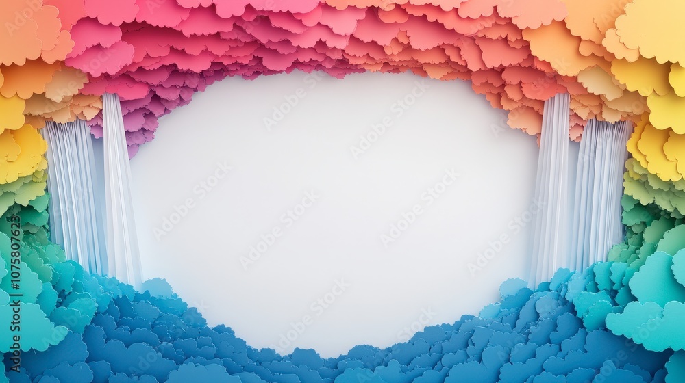 Poster colorful abstract background with paper clouds and waterfalls creating a dreamy landscape for creati