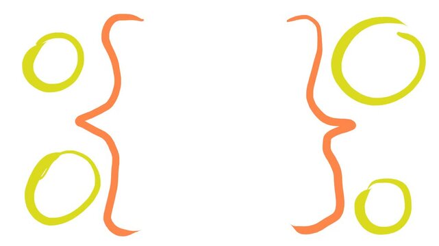 There are red lacy brackets hanging next to the yellow circles.