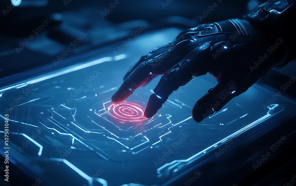 Aufkleber a futuristic hand interacts with a glowing touchscreen interface, showcasing advanced technology wit