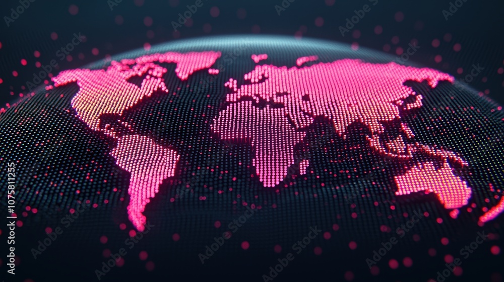Aufkleber global network digital world map data visualization futuristic technology business con