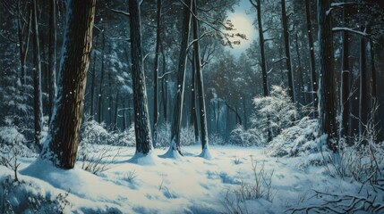 Fototapeta premium A serene winter forest with snow blanketing the ground