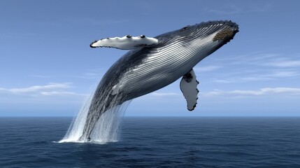 Obraz premium Humpback Whale Breaching Ocean Surface 3D Illustration