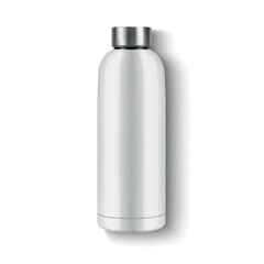 Vector Realistic 3D Blank Glossy Reusable Water Bottle with Steel Bung Closeup Isolated. Design Template of Packaging Mockup. Front View