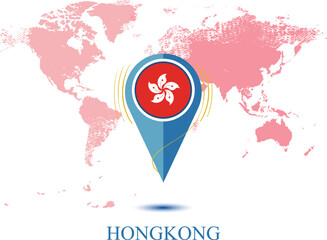 map with magnified HONGKONG, map of my current position, map pointer icon isolated on white background HONGKONG state flag. map vector illustration, Map pin HONGKONG flag.eps